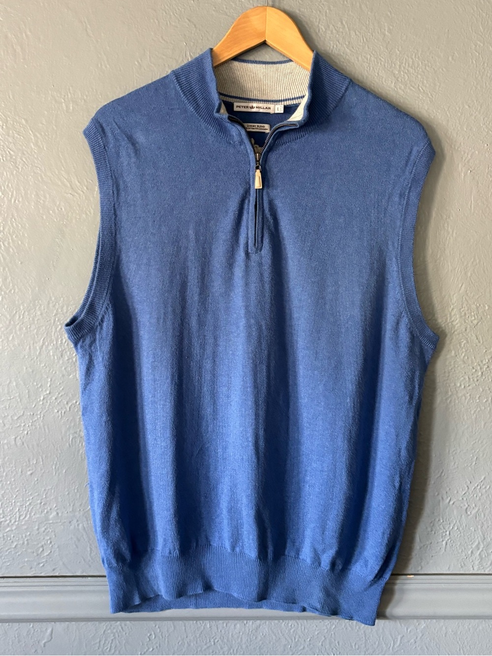 Peter Millar Cotton Cashmere Quarter Zip Sweater Vest Men’s Large Blue
